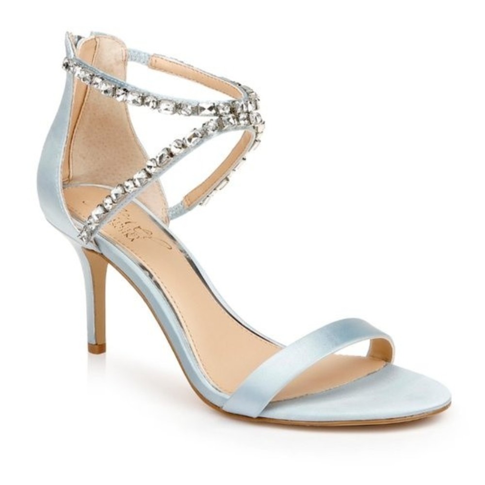 Jewel Badgley‎ Mischka Size 6 Celine Sky Blue Jeweled Dress Sandals Heels Shoes